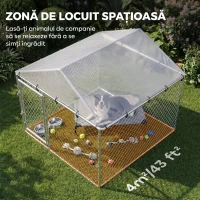PawHut Țarc Exterior Oțel Galvanizat, Acoperiș Impermeabil Anti-UV, Închidere Dublă, Argintiu.(m-5)