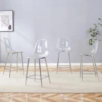 Lot de 4 tabourets de bar transparents, design moderne au look aérien, 51x45x102 cm, Argent(m-5)