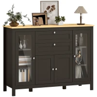 HOMCOM Buffet meuble de rangement 1 placard double porte 2 placards à porte vitrée 2 tiroirs étagère réglable 120x40x90cm noir(m-12)