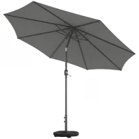 Outsunny Ombrellone Rotondo Inclinabile 3x3 m con Manovella, in Metallo e Poliestere, Grigio Scuro(m-1)