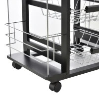 HOMCOM Carrello da Cucina con Cassetto, 4 Cesti di Frutta Estraibili e Piano in Ceramica, Carrello Cucina Salvaspazio con 4 Ripiani Laterali in Legno di Pino e Metallo, 57x37x83 cm, Nero(m-9)
