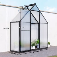 Outsunny Serre de Jardin en Aluminium Polycarbonate, Montage Rapide, Fenêtre Réglable, Porte Battante, 170x58x195cm, Transparent(m-3)