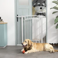 PawHut Puerta para Perros con Ancho Ajustable 76-104 cm Barrera de Seguridad para Perros con 2 Extensiones Blanco(m-12)