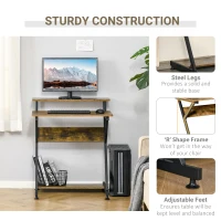 HOMCOM Industrial Computer Desk with Monitor Stand, 70 x 60cm Compact Desk for Small Spaces, Home Office Desk, Rustic Brown(m-5)