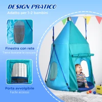 Outsunny Altalena da Giardino con Tenda per Bambini da 3-8 Anni, Ø100cm e Corde Regolabili, Blu(m-5)