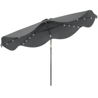 Outsunny Sombrilla de Jardín Manual Ø292x254 cm con 32 Luces LED Solares 8 Varillas Impermeable y Rejillas de Ventilación Gris(m-1)