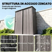 Outsunny Casetta da Giardino in Acciaio Porta Attrezzi con Catenaccio, 161.5x94.5x196cm, Grigio Chiaro(m-4)