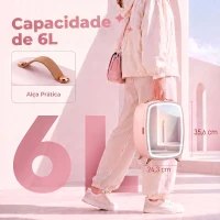HOMCOM Mini Frigorífico para Cosméticos com 6 L, Porta com Espelho e Luzes LED Ajustáveis, Rosa, 24,3 x 19,4 x 35,6 cm(m-7)