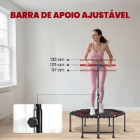 SPORTNOW Trampolim Fitness 114x114x132 cm com Guiador Ajustável em 3 Níveis Estrutura de Aço para Treino de Perna Corpo Vermelho(m-4)