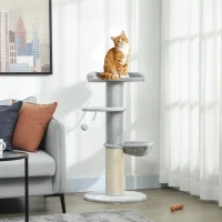 PawHut Árbol Rascador para Gatos 103,5 cm con Cama Hamaca Plataforma Poste de Sisal Grueso Bola Colgante Gris Claro(m-10)