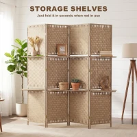HOMCOM Wave Fibre Freestanding Folding Privacy Screen Panels, Room Divider, Natural Wood Finish(m-7)