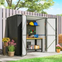 Outsunny Cobertizo de Jardín Exterior Metálico 1,37 m² 163x89x163 cm con Techo Inclinado, Puertas con Pestillo y Guantes Gris(m-7)