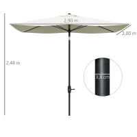 Outsunny Parasol de Terraza Exterior 3x2 m con Ángulo Ajustable Mástil de Aluminio y Protección UV 50+ Beige(m-3)