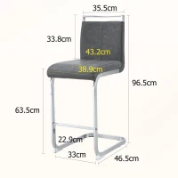 Lot de 2 tabourets de bar style nordique, design élégant, idéal pour cuisine, bar ou restaurant, 38.9x46.5x96.5 cm, Gris foncé+Argent(m-3)