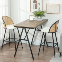 HOMCOM Juego de 2 Taburetes de Bar con Respaldo de Ratán Asiento Tapizado en Borreguito Marco de Acero y Reposapiés Crema(m-10)