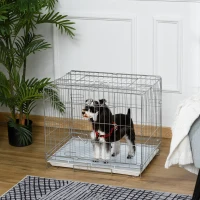 PawHut Cage pour chien pliable en fil métallique avec plateau amovible 1 porte avec serrure 61 x 43 x 50 cm blanc(m-2)