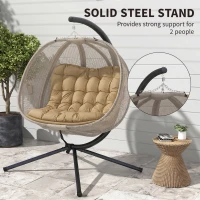 Outsunny Double Hanging Egg Chair 2 Seaters Texteline Swing Hammock Chair with Stand, Cushion and Folding Design, for Indoor and Outdoor, Brown(m-17)
