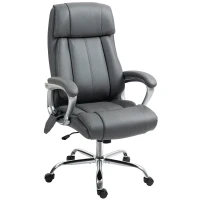 HOMCOM Silla de Oficina con Masaje Calor Lumbar Altura Ajustable e Inclinación Tapizada en Cuero Sintético 66x72x113-121cm Gris(m-1)