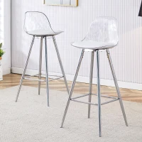 Lot de 2 tabourets de bar, design moderne et polyvalent idéal pour café, 38x33x96.5 cm, Argent+Transparent(m-1)