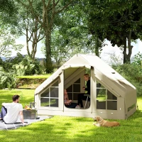 Outsunny Inflatable Camping Tent with Pump, Stove Jack Hole, Easy Setup 2-4 Person Family Blow Up Tent, Waterproof Glamping Luxury Inflatable Tent, Mesh Windows, Doors, Hook, Carry Bag, Beige(m-2)