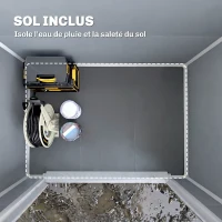 Outsunny Abri de jardin cabanon en résine polypropylène 2,12 m² - 2 portes 1 fenêtre et 1 grille d'aération, toit à pignon, gris(m-5)