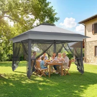 Outsunny Gazebo Pieghevole 3.6x3.6m con Prese d'Aria e Zanzariere, in Acciaio e Tessuto Oxford, Grigio(m-2)