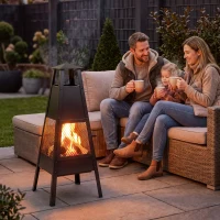 Outsunny Braséro extérieur avec cheminée conique 41x40,5x97 cm acier au carbone avec grille de protection pour patio terrasse noir(m-6)