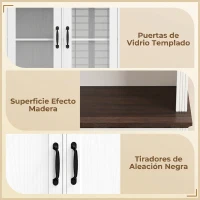 HOMCOM Alacena de Cocina Alta con Puertas de Cristal 2 Cajones Estantes Ajustables Compartimento Abierto 80x38x170 cm Blanco(m-7)