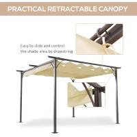 Outsunny 3.5M X 3.5M Metal Pergola Gazebo Awning Retractable Canopy Outdoor Garden Sun Shade Shelter Marquee Party BBQ, Beige(m-5)