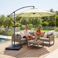 Outsunny 3m Overhanging Parasol, with Base, Weights and Cover - Beige(m-9)