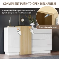 High-Gloss Sideboard with 4 Drawers and 2 Doors, Stylish Storage Cabinet with Anti-Tilt Safety Rails, 140L x 35W x 76.5H cm, White(m-6)