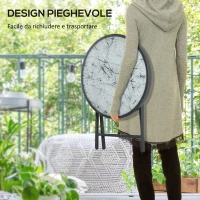 Outsunny Tavolino da Caffè per Giardino Pieghevole con Piano in Vetro Effetto Marmo, Ø45x50cm, Grigio(m-4)