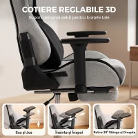 HOMCOM Scaun Gaming Ergonomic cu Masaj încălzit, Suport Picioare, Textil, Gri(m-5)