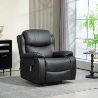 HOMCOM Poltrona Relax Reclinabile con 8 Punti Massaggianti, in Finta Pelle e Acciaio, 97x92x104 cm, Nero(m-2)