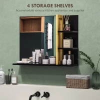 HOMCOM Bamboo Panel Bathroom Mirror, with Shelves(m-4)