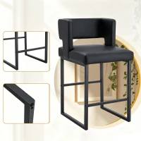 Lot de 2 tabourets de bar style nordique, structure métallique robuste avec pieds argentés, 48x53.3x91.4 cm, Noir(m-7)