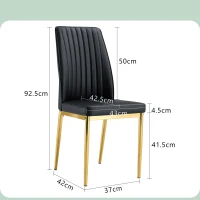 Lot de 4 chaises de salle à manger, design élégant et glamour, structure en métal, 43,00x42,50x92,50 cm, Noir+Doré(m-3)