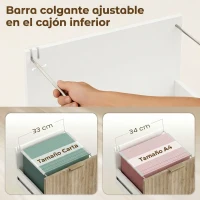 HOMCOM Mueble para Impresora con Ruedas 3 Cajones Barra Ajustable 2 Estantes Abiertos para Documentos Tamaño A4 Blanco y Roble(m-4)