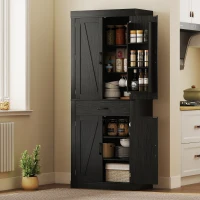 HOMCOM Dispensa Cucina in stile Country con 2 Armadietti, 6 Ripiani e Cassetto, in Legno, 76x39.5x183.5 cm, Nero(m-10)