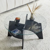 Table basse ronde, design moderne, patins antidérapants, 80x80x36 cm, Transparent(m-1)