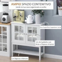 HOMCOM Credenza Cucina Moderna con 2 Ante in Vetro Temperato, Ripiano regolabile, 80x28x84 cm, Bianco(m-7)