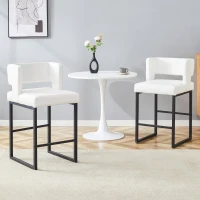 Lot de 2 tabourets de bar style nordique, structure métallique robuste avec pieds argentés, 48x53.3x91.4 cm, Blanc+Noir(m-5)