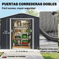 Outsunny Caseta de Jardín 213x130x185 cm con Puertas Correderas y Claraboya para Almacenamiento de Herramientas Gris Oscuro(m-6)