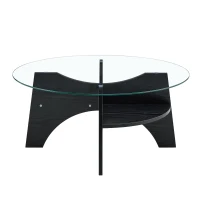 Table basse ronde, design moderne, patins antidérapants, 80x80x36 cm, Transparent(m-11)