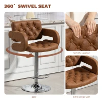 HOMCOM PU Leather Upholstered Swivel Bar Stool, Height Adjustable with Back, Armrest, Footrest, Brown(m-5)