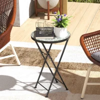 Outsunny Mosaic Outdoor Garden Table, 35.5cm Round Folding Coffee Table with Metal Frame for Balcony Terrace, Green(m-2)