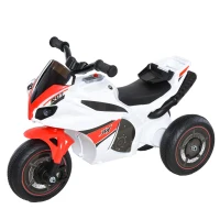 HOMCOM Moto Giocattolo a 3 Ruote per Bambini 18-36 Mesi, Motocicletta Cavalcabile Stile Polizia con Musica e Fari Senza Pedali in PP e Metallo Bianco e Rosso(m-11)