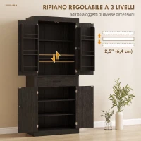 HOMCOM Dispensa Cucina in stile Country con 2 Armadietti, 6 Ripiani e Cassetto, in Legno, 76x39.5x183.5 cm, Nero(m-6)