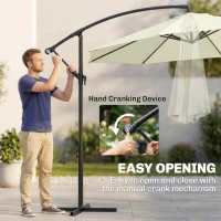 Outsunny 3(m) Garden Banana Parasol Cantilever Umbrella with Crank Handle, Cross Base, Weights and Cover for Outdoor, Hanging Sun Shade, Beige(m-14)