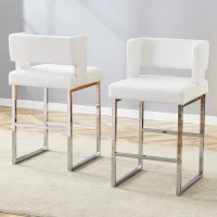 Lot de 2 tabourets de bar style nordique, structure métallique robuste avec pieds argentés, 48x53.3x91.4 cm, Blanc+Argent(m-1)